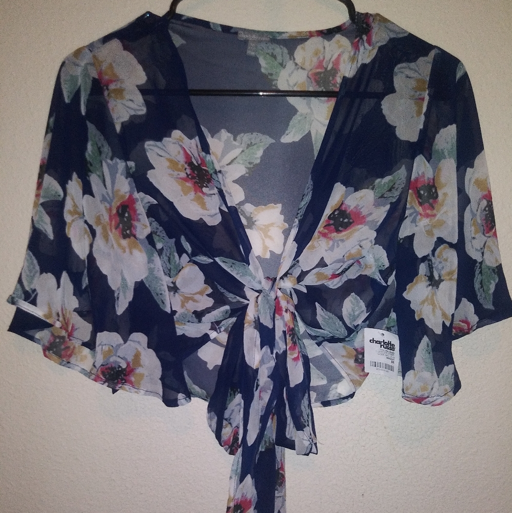 See through blue floral crop top